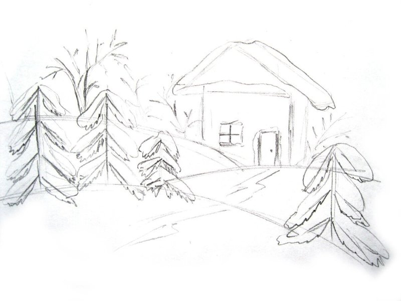 Зимний рисунок карандашом