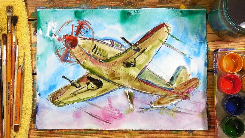 Военные самолёты гуашью