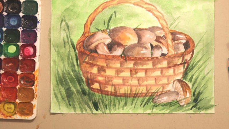 Рисование корзинка с грибами