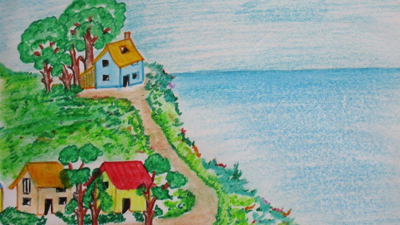Нарисовать дом у моря