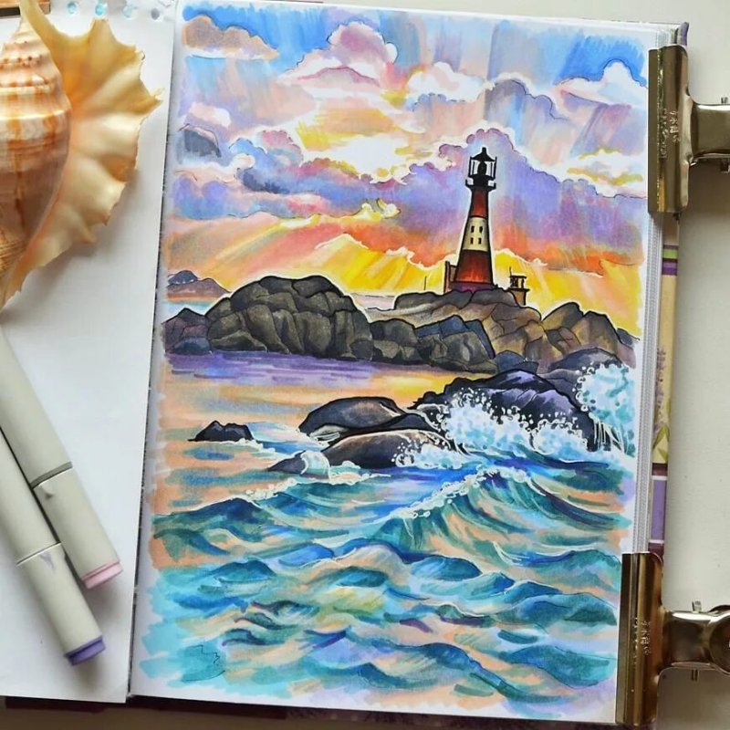 Пейзаж моря маркерами