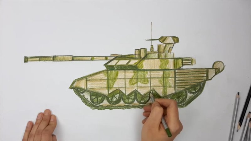 нарисовать танк т 90