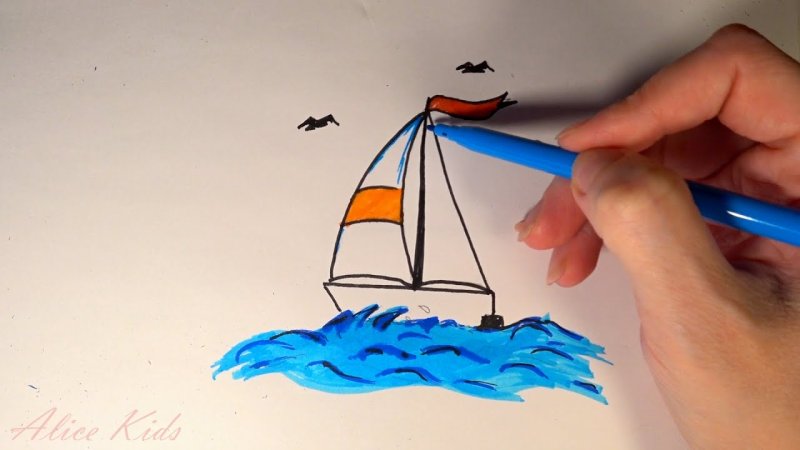 нетрадиционное рисование кораблик