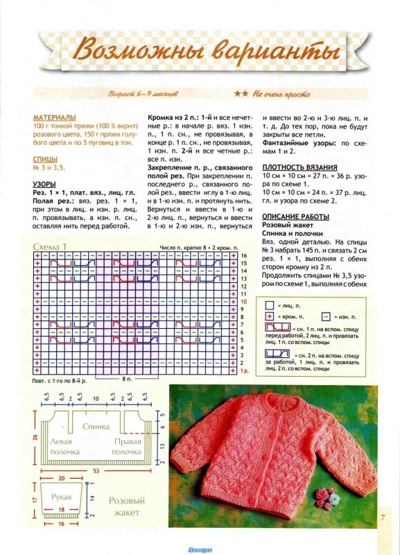 Связать спицами кофту для девочки 5 лет схема и описание