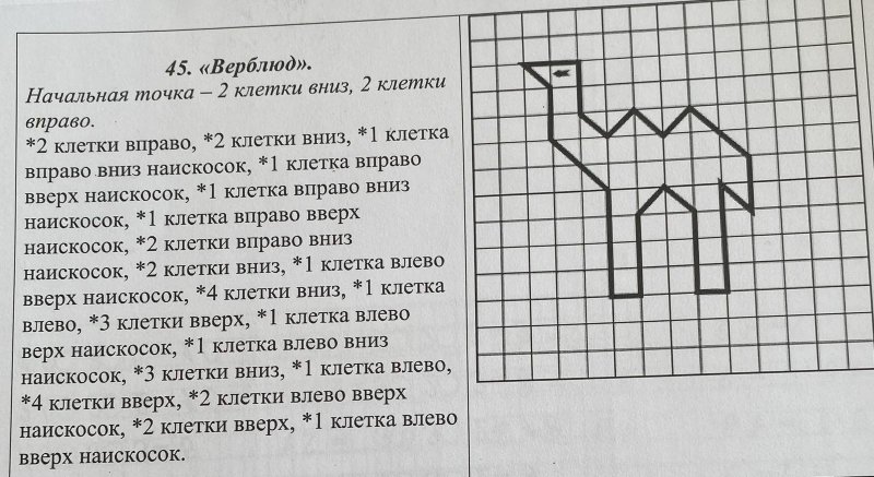 Одна клетка вниз одна клетка наискосок вправо вверх