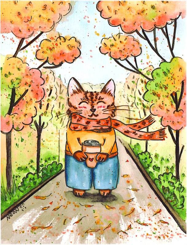 Осенний котик иллюстрация