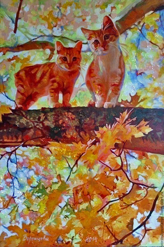 Кот осенью живопись