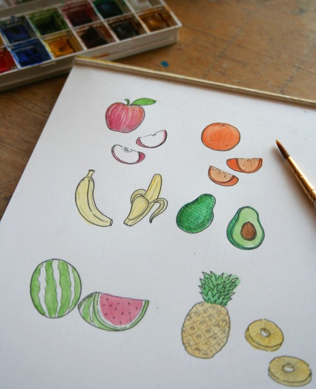 Рисунки для срисовки фрукты