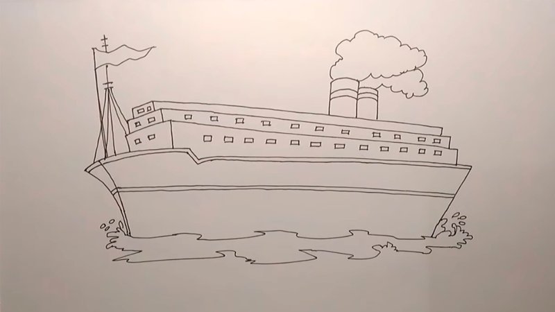 Пароход рисунок карандашом