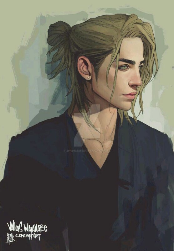 Парень блондин с длинными волосами арт