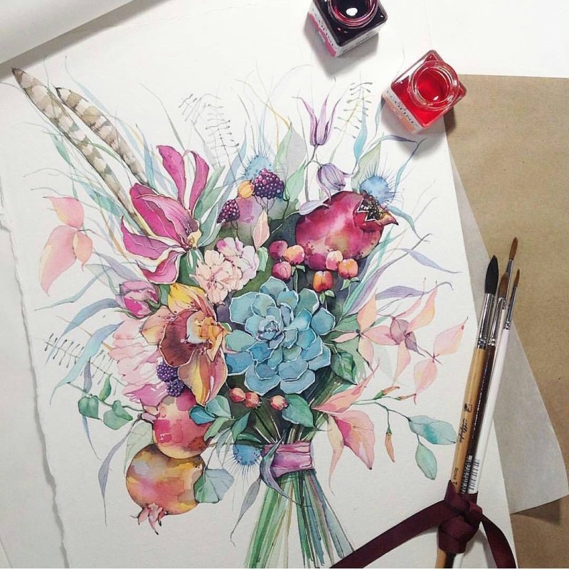 Акварельный скетч цветы