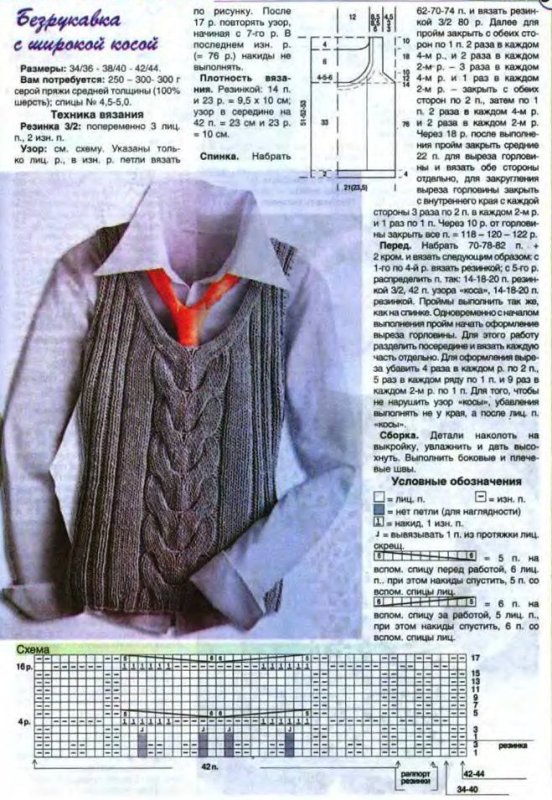 Вязаные спицами жилеты и безрукавки для женщин