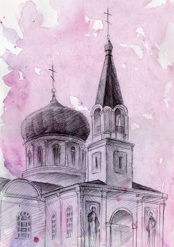 Церковь карандашом