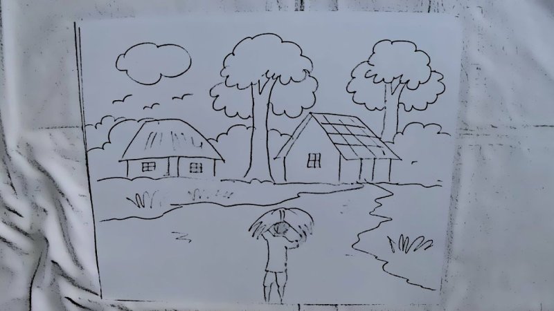 Рисунок деревни для срисовки