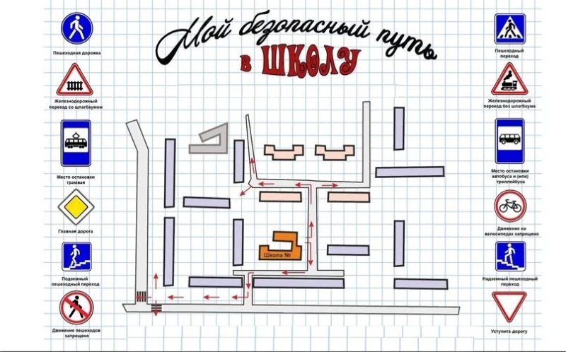 Схема маршрутного листа дом школа дом