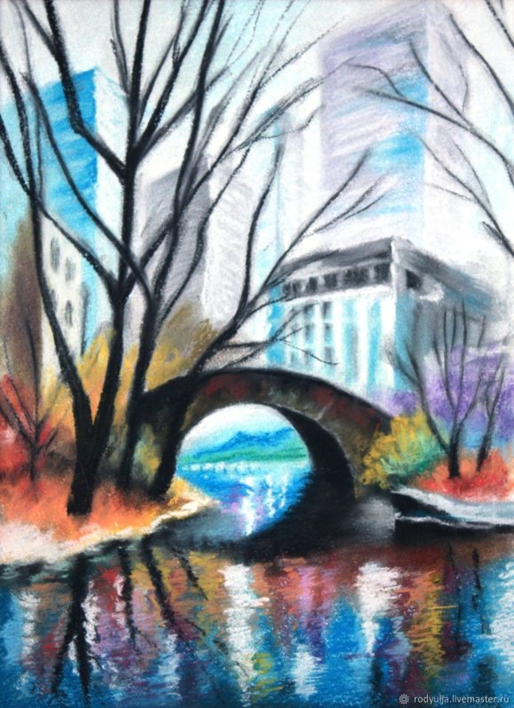 Пейзаж масляной пастелью