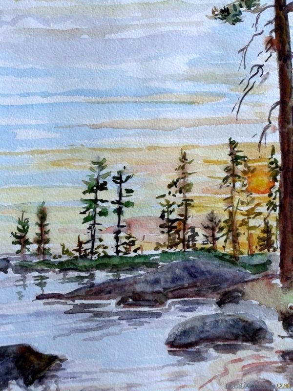 Акварель пейзажи природы Карелии