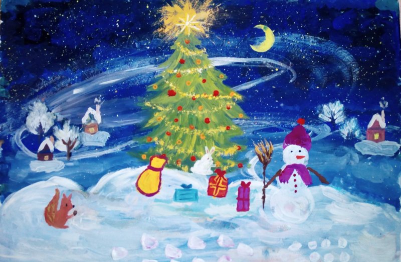 новый год детские рисунки