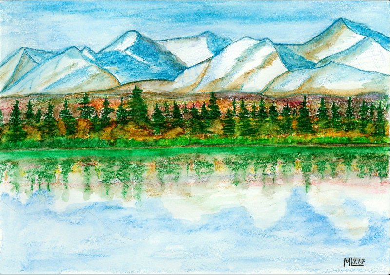 Горы рисунок карандашом цветным