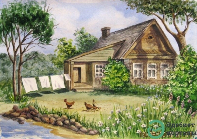Пейзаж домик в деревне
