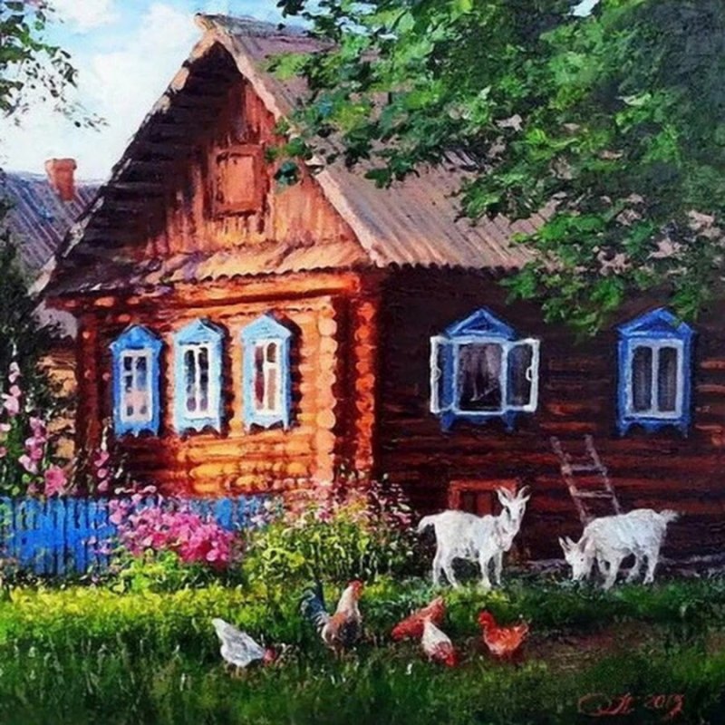 Художник Пятин Олег картина деревенский пейзаж