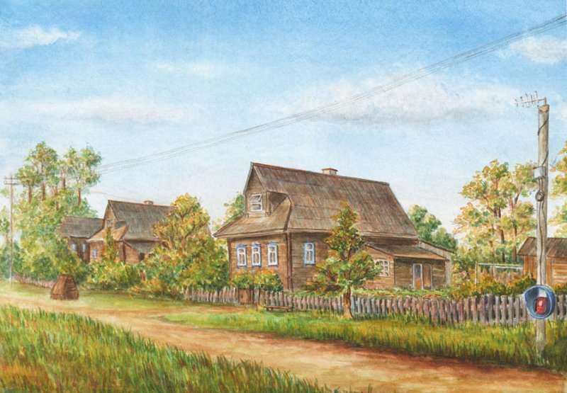 Пейзаж сельскими домами