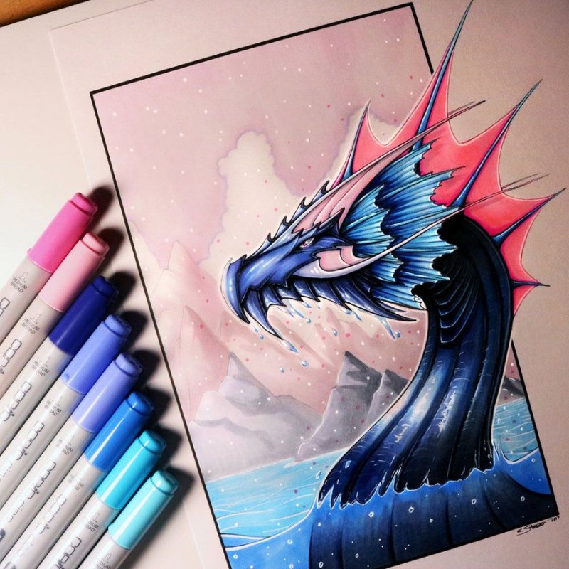 Рисунки фломастерами дракон