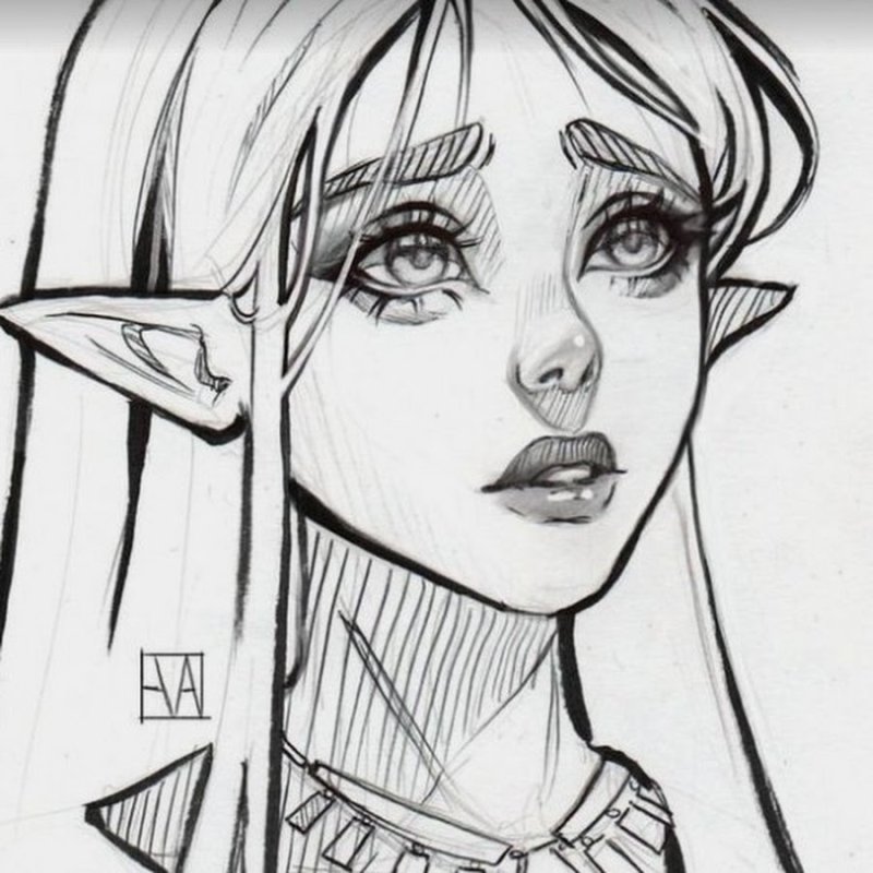 Эльфийка рисунок карандашом