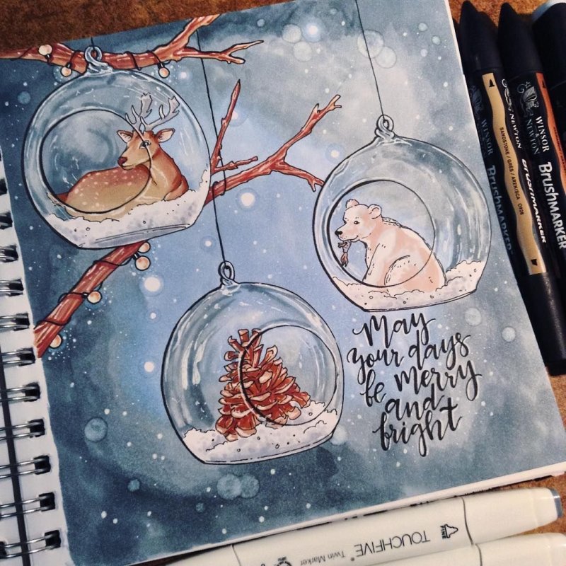 Новогодние рисунки для скетчбука