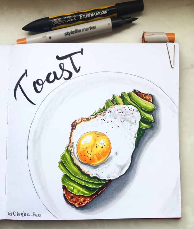 Рисунки для скетчбука маркерами легкие еда