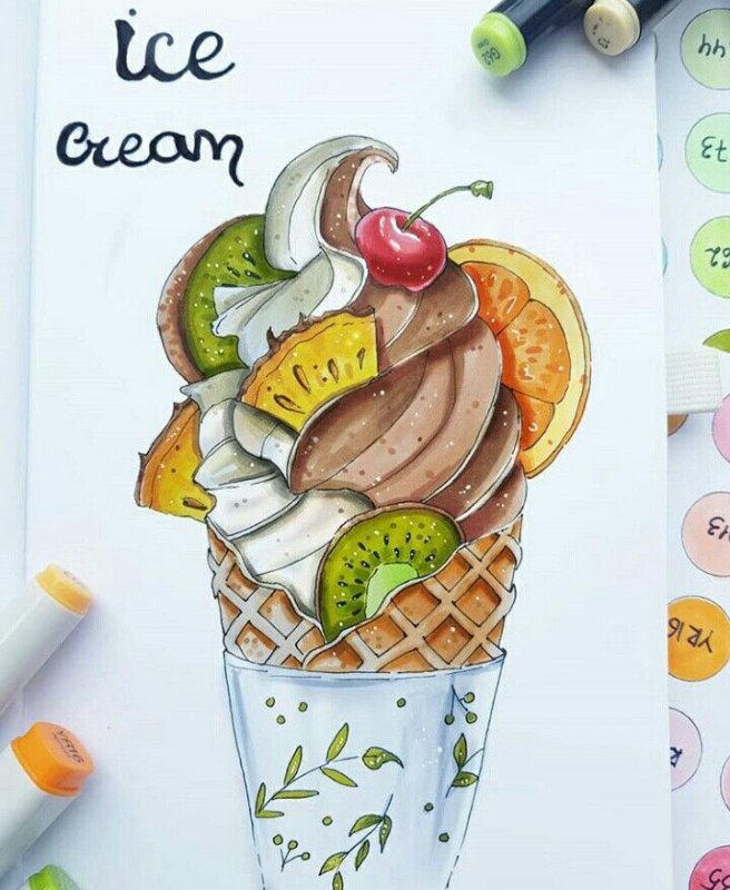 Рисунки маркерами еда