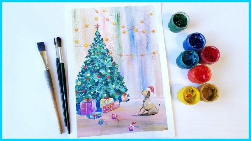 Рисунки на новый год красками