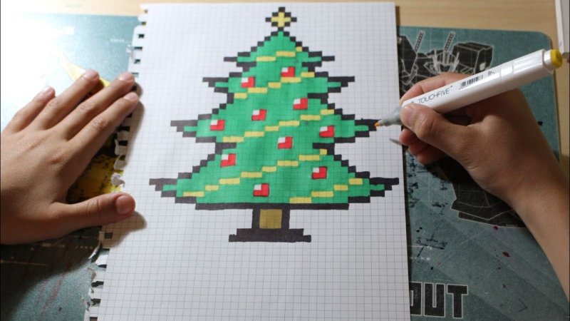 Рисунок по клеточкам елочка