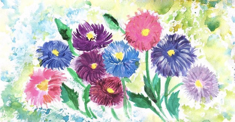 Астры гуашью для детей