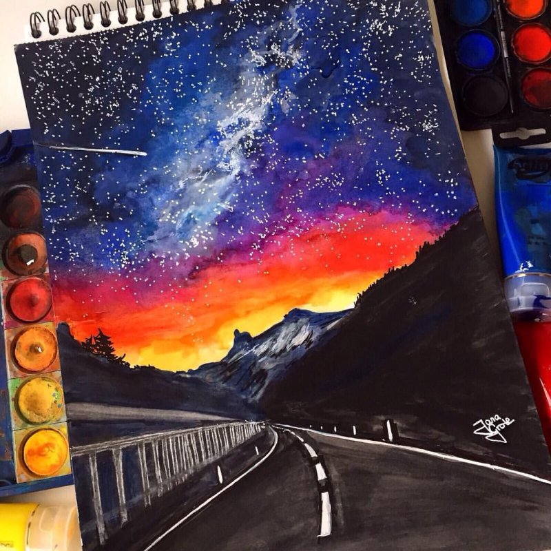 Рисунок акрилом дорога
