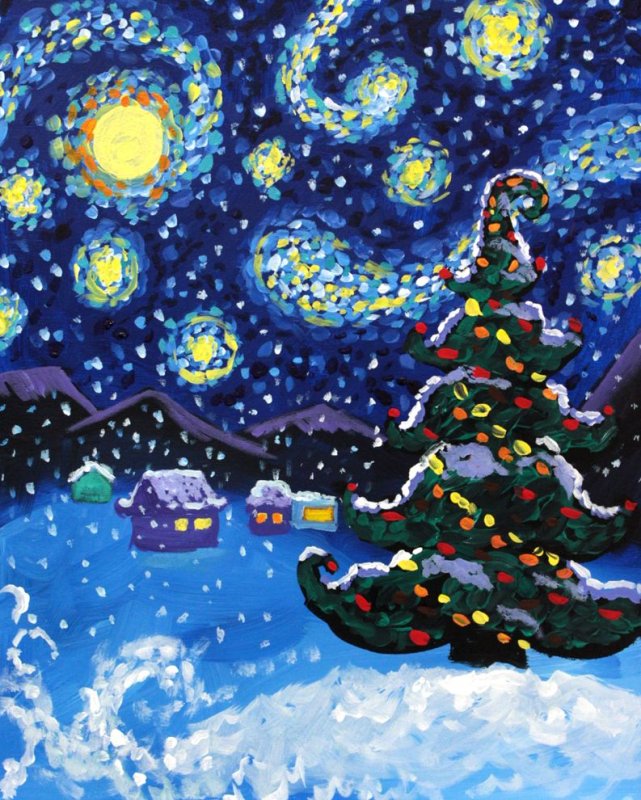 Новогодний пейзаж рисунки