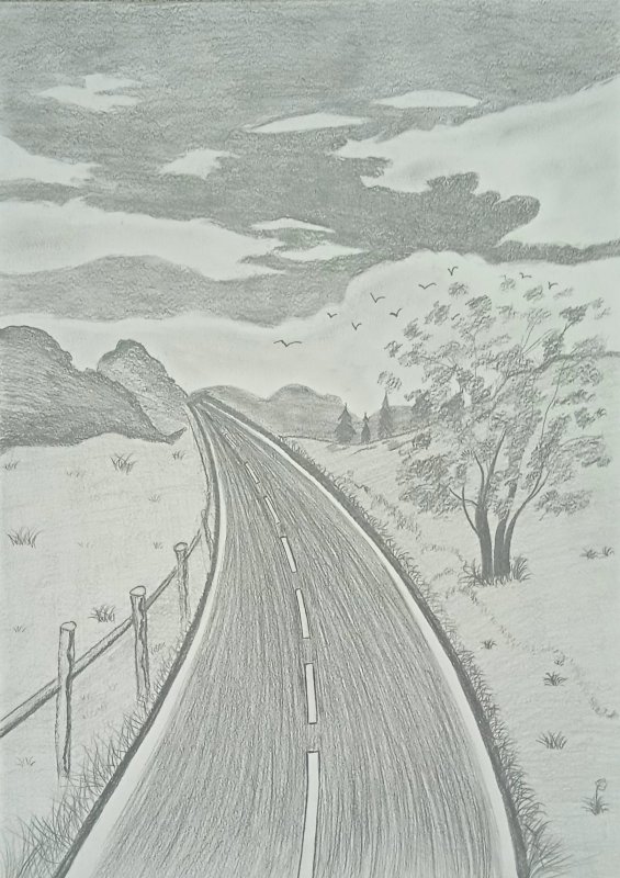 Рисунок дороги карандашом