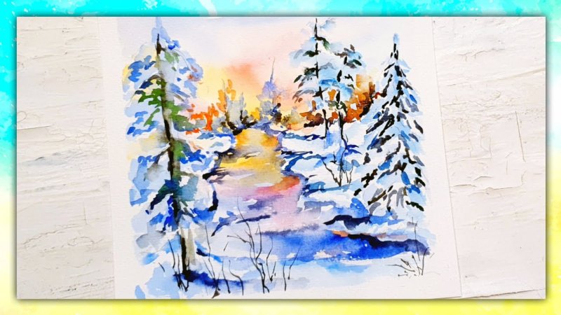 Рисунок зима красками