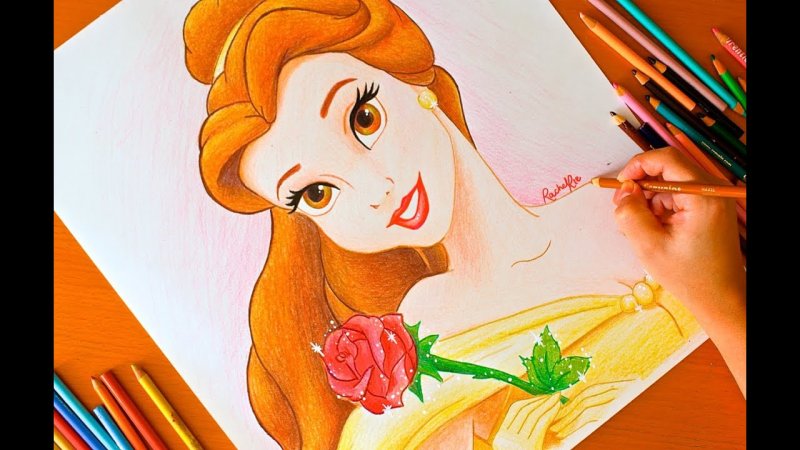 Принцессы цветными карандашами
