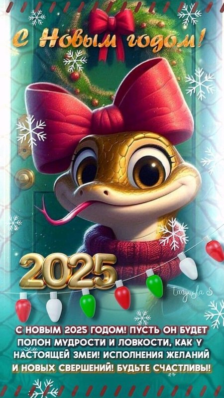 открытка с наступающим новым годом 2025 змеи