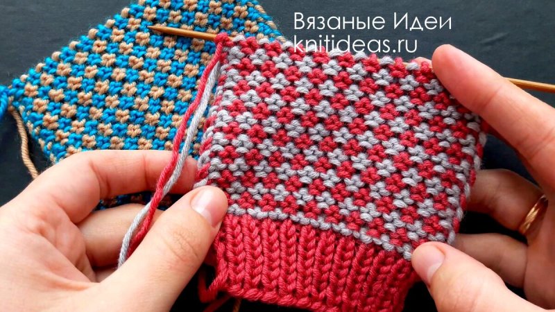 Двухцветные узоры со снятыми петлями спицами со схемами
