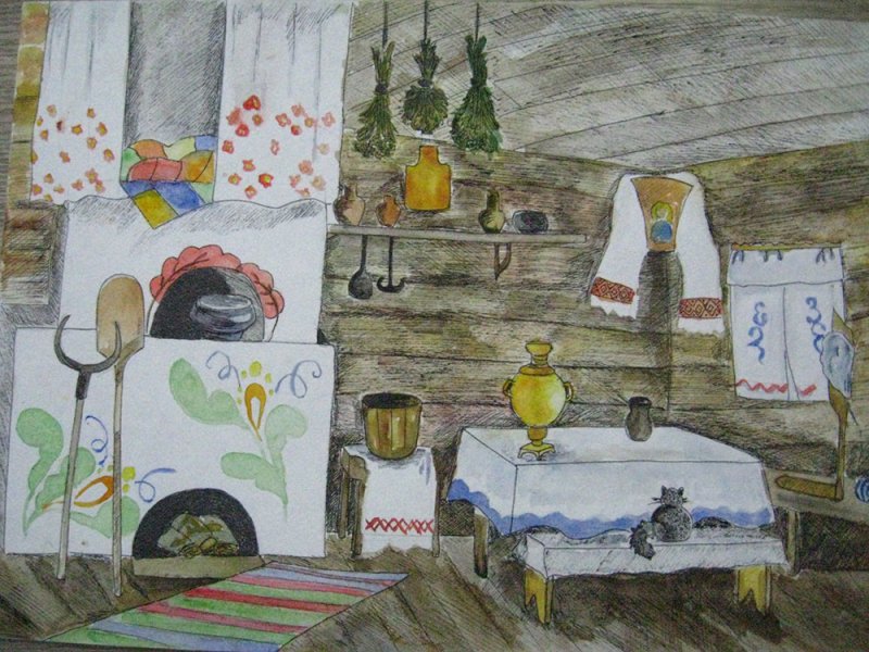 Русская изба рисунок