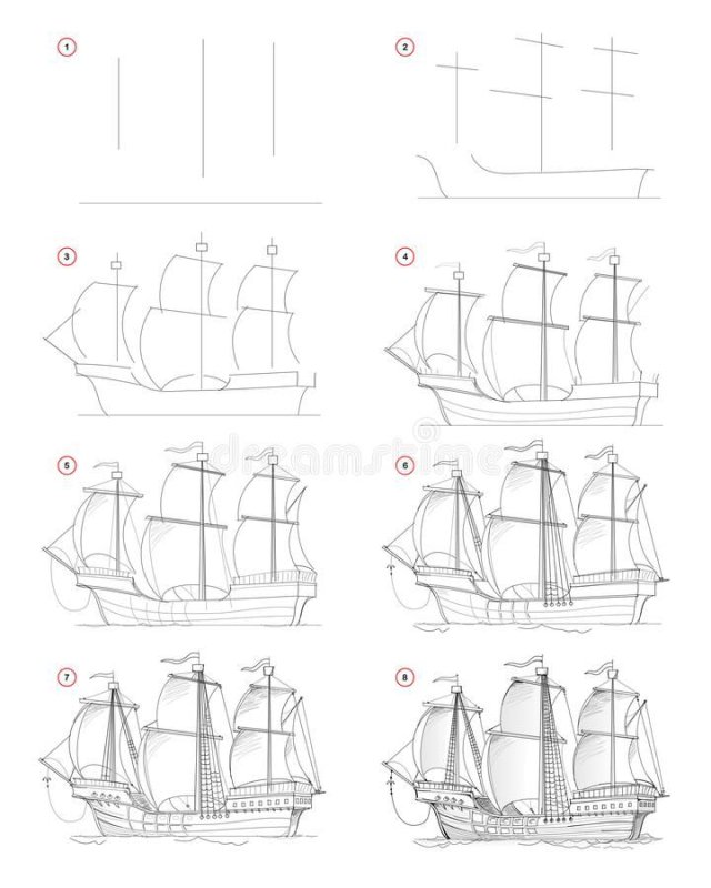 Парусник рисунок карандашом