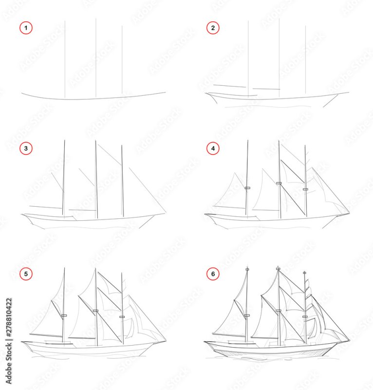 Корабля по легче карандашом поэтапно