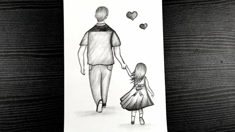 Отец с дочкой рисунок карандашом