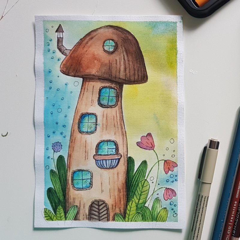 Домик гриб рисуем