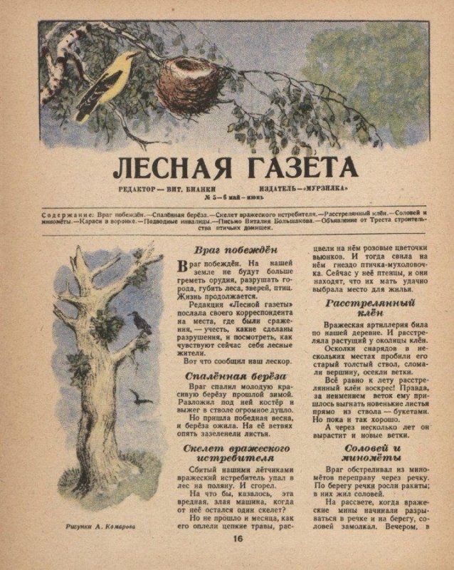 Произведение Бианки Лесная газета