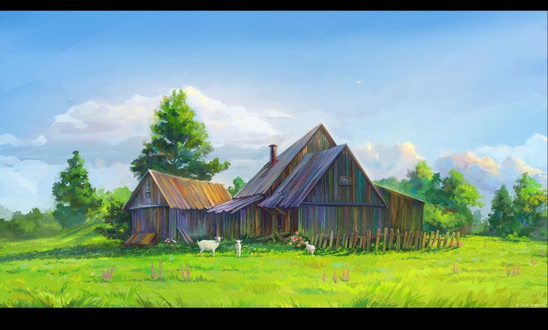 Пейзаж домик в деревне