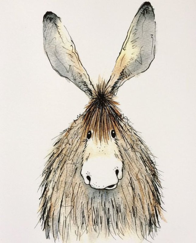 Осел акварелью