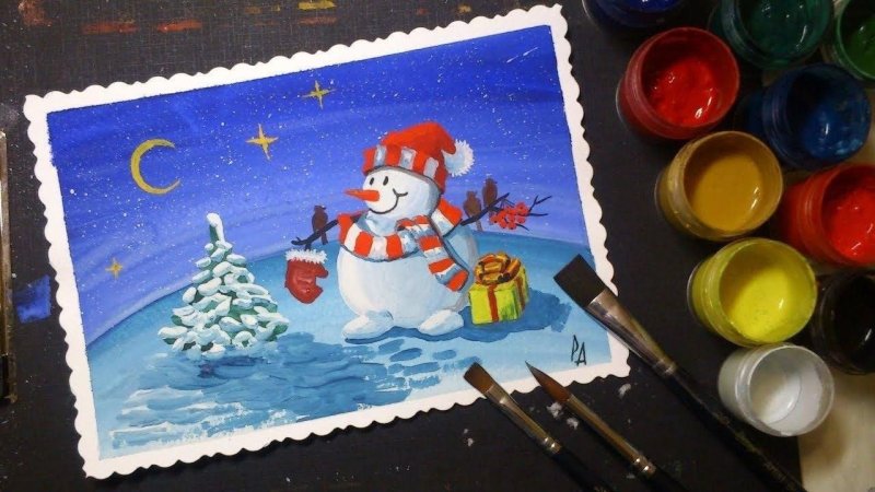Новогодние рисунки красками